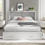 Letto a scomparsa Queen in legno grigio scuro / ciliegio / bianco con materasso, cassetto e stazione di ricarica, per 1 persona