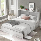 Letto a scomparsa Queen in legno grigio scuro / ciliegio / bianco con materasso, cassetto e stazione di ricarica, per 1 persona