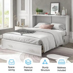 Letto a scomparsa Queen in legno grigio scuro / ciliegio / bianco con materasso, cassetto e stazione di ricarica, per 1 persona
