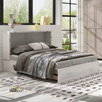 Letto a scomparsa Queen in legno grigio scuro / ciliegio / bianco con materasso, cassetto e stazione di ricarica, per 1 persona