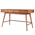 Scrivania da Scrittura Mid-Century Modern in Legno di Gomma Marrone/Noce Scuro con 3 Cassetti e Gambe Affusolate per 1 Persona