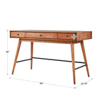 Scrivania da Scrittura Mid-Century Modern in Legno di Gomma Marrone/Noce Scuro con 3 Cassetti e Gambe Affusolate per 1 Persona
