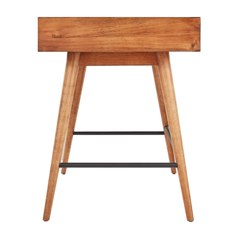 Scrivania da Scrittura Mid-Century Modern in Legno di Gomma Marrone/Noce Scuro con 3 Cassetti e Gambe Affusolate per 1 Persona