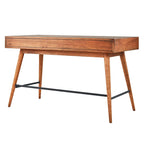 Scrivania da Scrittura Mid-Century Modern in Legno di Gomma Marrone/Noce Scuro con 3 Cassetti e Gambe Affusolate per 1 Persona