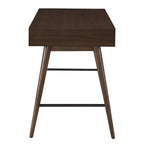 Scrivania da Scrittura Mid-Century Modern in Legno di Gomma Marrone/Noce Scuro con 3 Cassetti e Gambe Affusolate per 1 Persona