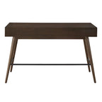 Scrivania da Scrittura Mid-Century Modern in Legno di Gomma Marrone/Noce Scuro con 3 Cassetti e Gambe Affusolate per 1 Persona