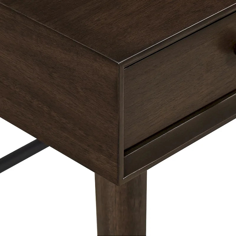 Scrivania da Scrittura Mid-Century Modern in Legno di Gomma Marrone/Noce Scuro con 3 Cassetti e Gambe Affusolate per 1 Persona