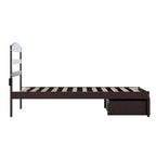 Letto a piattaforma in legno massiccio bianco/noce/grigio/espresso con cassetto ai piedi e stazione di ricarica per 1-2 persone