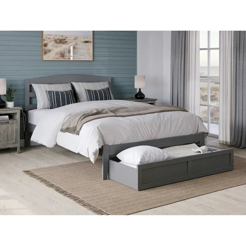 Letto a piattaforma in legno massiccio bianco/noce/grigio/espresso con cassetto ai piedi e stazione di ricarica per 1-2 persone