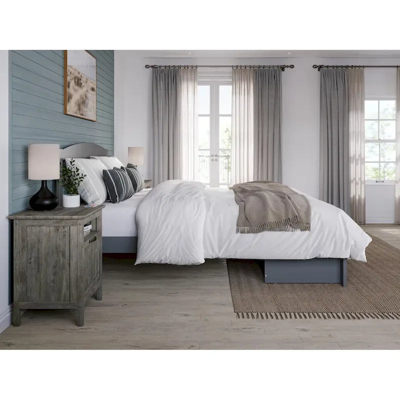 Letto a piattaforma in legno massiccio bianco/noce/grigio/espresso con cassetto ai piedi e stazione di ricarica per 1-2 persone