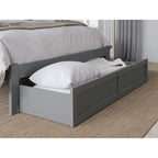Letto a piattaforma in legno massiccio bianco/noce/grigio/espresso con cassetto ai piedi e stazione di ricarica per 1-2 persone