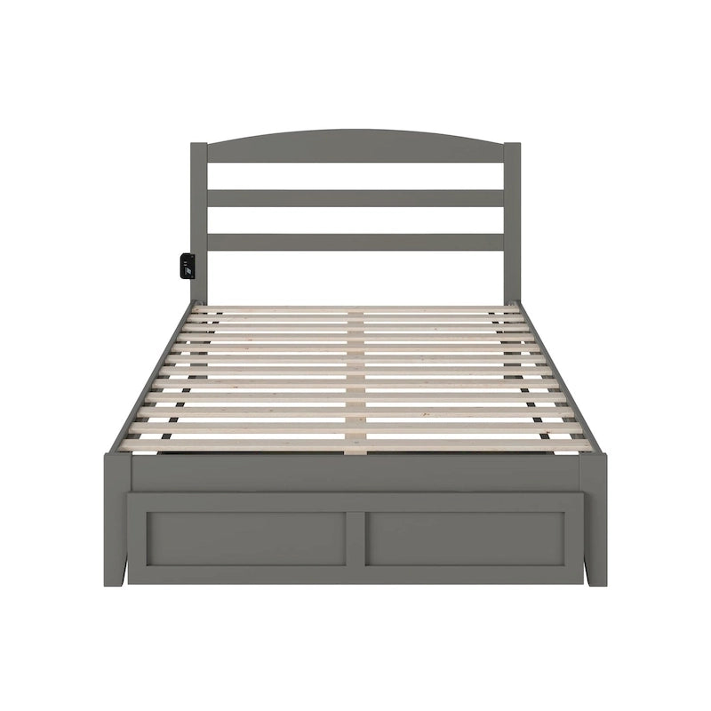 Letto a piattaforma in legno massiccio bianco/noce/grigio/espresso con cassetto ai piedi e stazione di ricarica per 1-2 persone