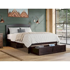 Letto a piattaforma in legno massiccio bianco/noce/grigio/espresso con cassetto ai piedi e stazione di ricarica per 1-2 persone