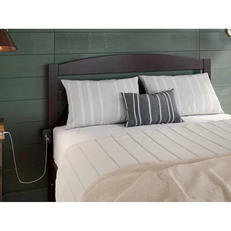 Letto a piattaforma in legno massiccio bianco/noce/grigio/espresso con cassetto ai piedi e stazione di ricarica per 1-2 persone