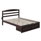 Letto a piattaforma in legno massiccio bianco/noce/grigio/espresso con cassetto ai piedi e stazione di ricarica per 1-2 persone