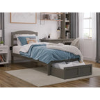 Letto a piattaforma in legno massiccio bianco/noce/grigio/espresso con cassetto ai piedi e stazione di ricarica per 1-2 persone