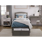 Letto a piattaforma in legno massiccio bianco/noce/grigio/espresso con cassetto ai piedi e stazione di ricarica per 1-2 persone