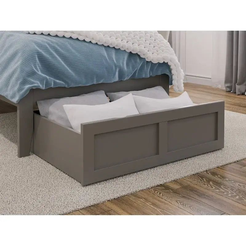Letto a piattaforma in legno massiccio bianco/noce/grigio/espresso con cassetto ai piedi e stazione di ricarica per 1-2 persone