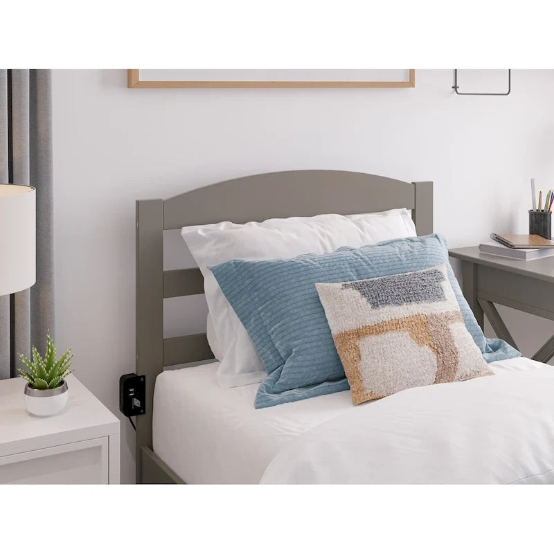 Letto a piattaforma in legno massiccio bianco/noce/grigio/espresso con cassetto ai piedi e stazione di ricarica per 1-2 persone