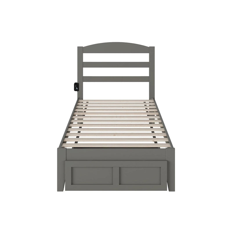 Letto a piattaforma in legno massiccio bianco/noce/grigio/espresso con cassetto ai piedi e stazione di ricarica per 1-2 persone