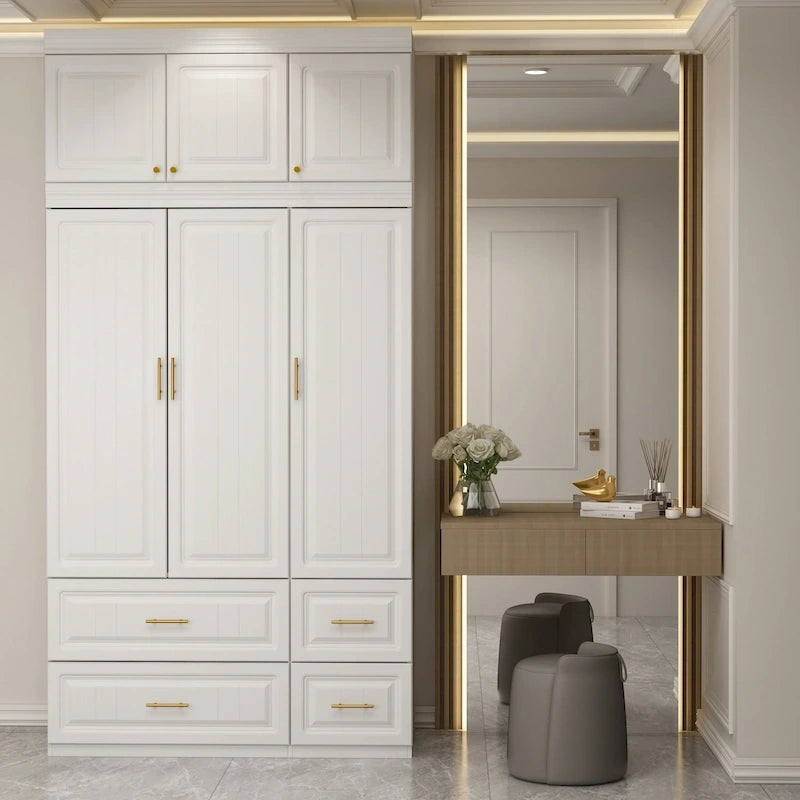 Armadio guardaroba bianco in legno composito con cassetti e asta appendiabiti, per 1 persona