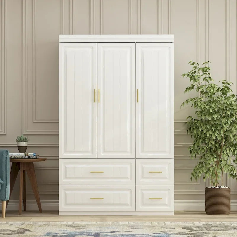 Armadio guardaroba bianco in legno composito con cassetti e asta appendiabiti, per 1 persona