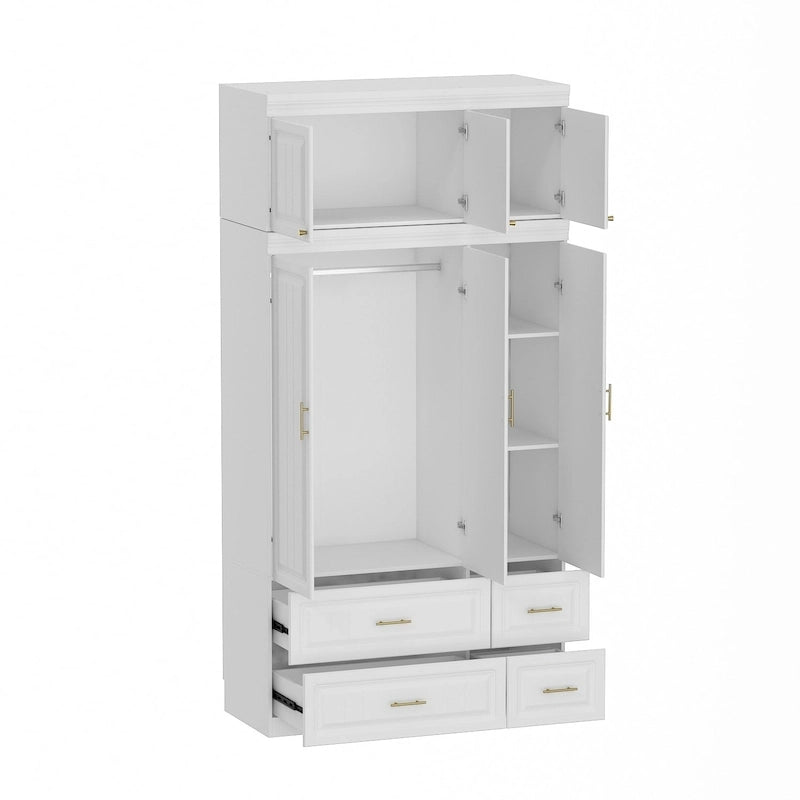 Armadio guardaroba bianco in legno composito con cassetti e asta appendiabiti, per 1 persona