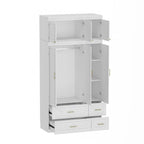 Armadio guardaroba bianco in legno composito con cassetti e asta appendiabiti, per 1 persona