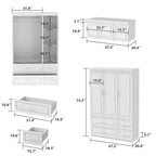 Armadio guardaroba bianco in legno composito con cassetti e asta appendiabiti, per 1 persona