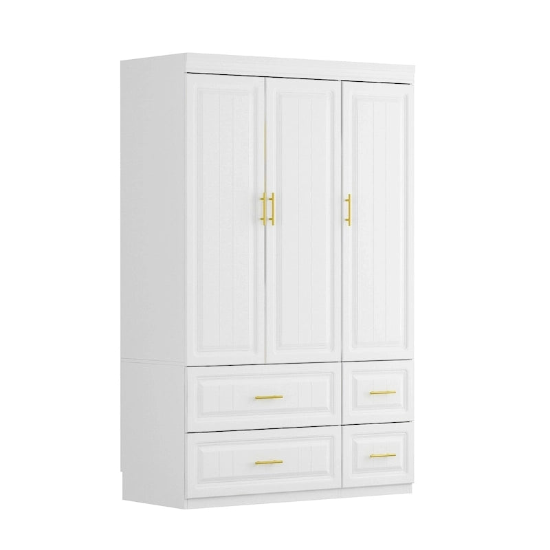 Armadio guardaroba bianco in legno composito con cassetti e asta appendiabiti, per 1 persona