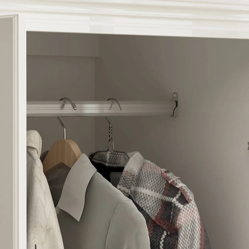 Armadio guardaroba bianco in legno composito con cassetti e asta appendiabiti, per 1 persona