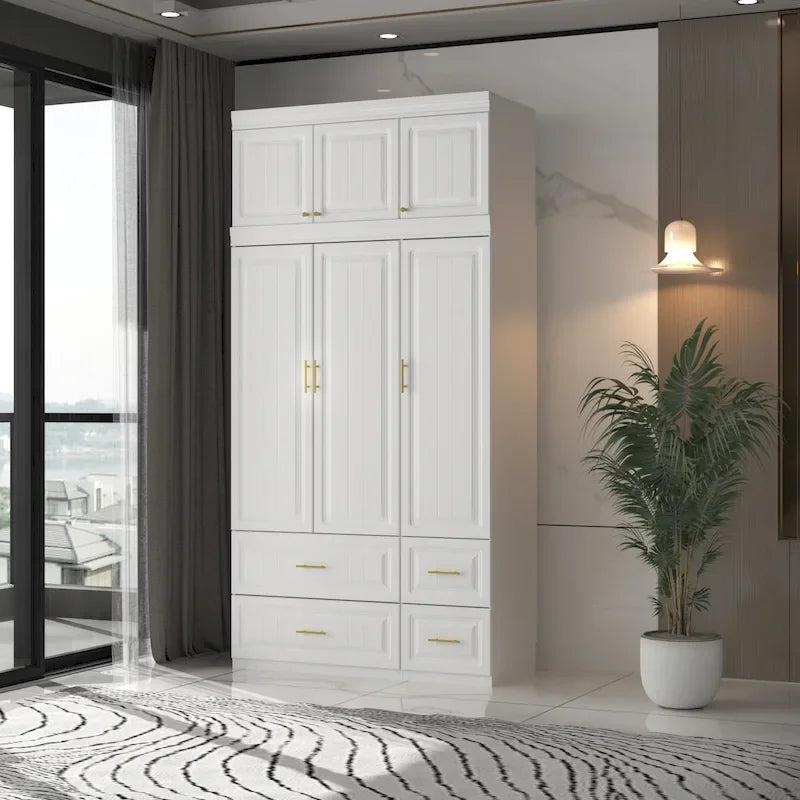 Armadio guardaroba bianco in legno composito con cassetti e asta appendiabiti, per 1 persona