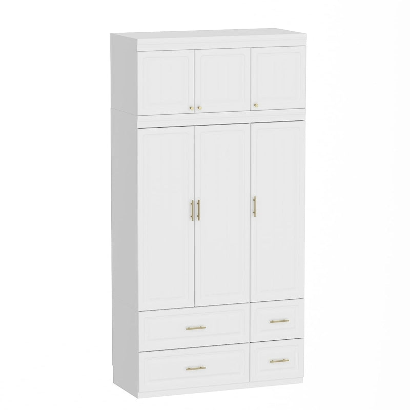 Armadio guardaroba bianco in legno composito con cassetti e asta appendiabiti, per 1 persona