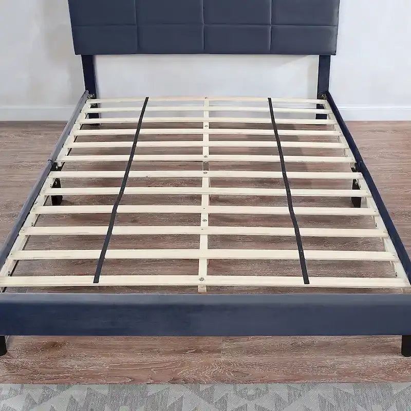 Letto a piattaforma imbottito grigio con contenitore e porte USB, per 1-2 persone