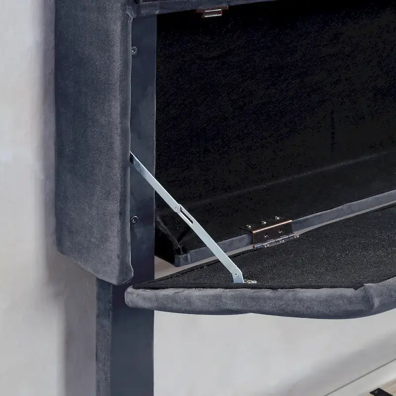 Letto a piattaforma imbottito grigio con contenitore e porte USB, per 1-2 persone