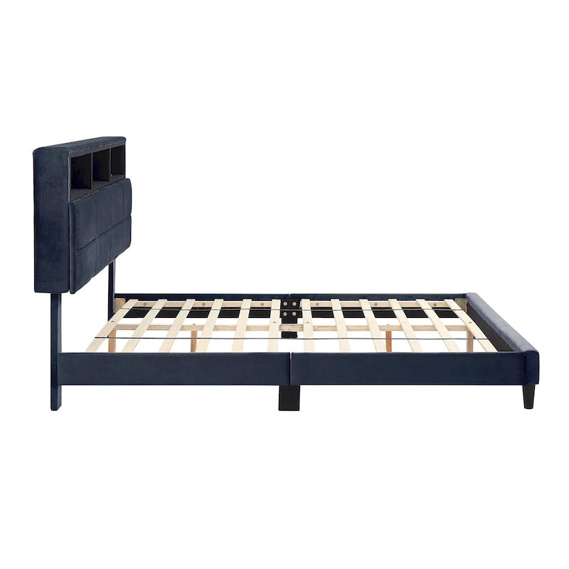 Letto a piattaforma imbottito grigio con contenitore e porte USB, per 1-2 persone