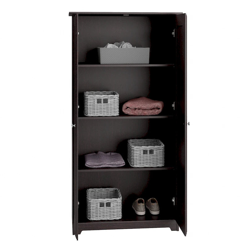 Armadietto alto a 2 ante in MDF, con ripiani regolabili, colore Rovere Espresso / Rovere Bianco Lino / Grigio Moderno / Pino Recuperato, per 1 persona