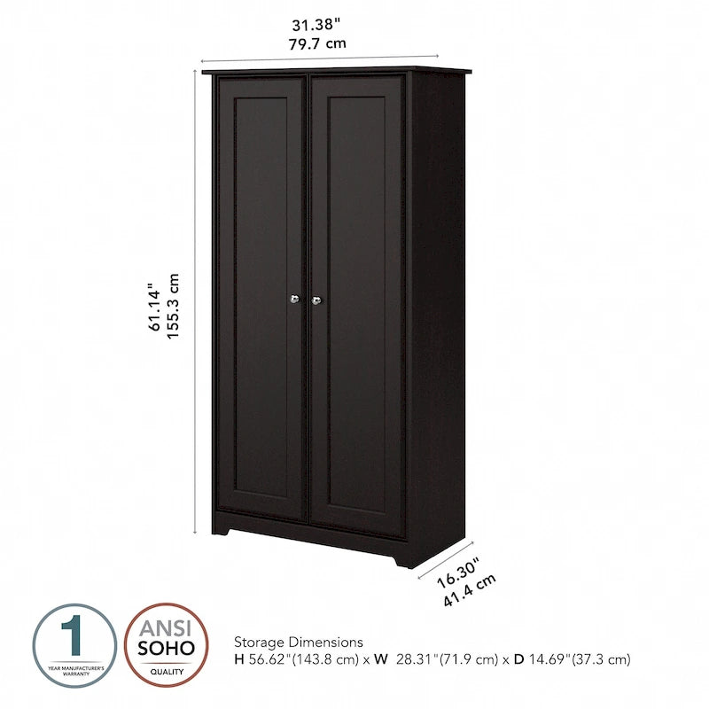 Armadietto alto a 2 ante in MDF, con ripiani regolabili, colore Rovere Espresso / Rovere Bianco Lino / Grigio Moderno / Pino Recuperato, per 1 persona