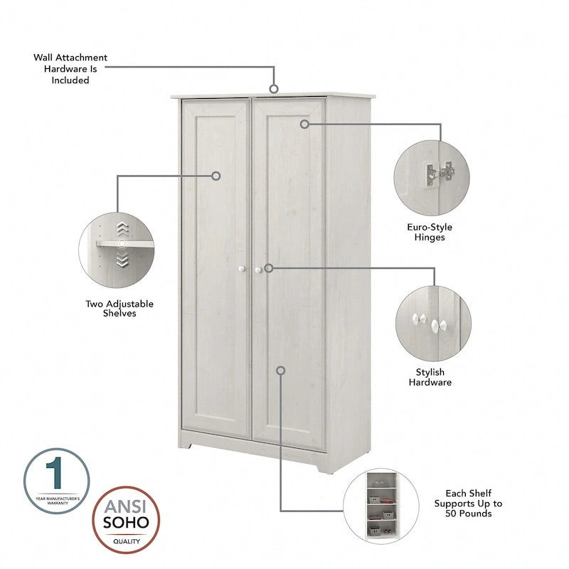 Armadietto alto a 2 ante in MDF, con ripiani regolabili, colore Rovere Espresso / Rovere Bianco Lino / Grigio Moderno / Pino Recuperato, per 1 persona