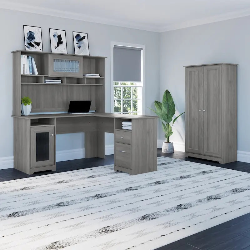 Armadietto alto a 2 ante in MDF, con ripiani regolabili, colore Rovere Espresso / Rovere Bianco Lino / Grigio Moderno / Pino Recuperato, per 1 persona