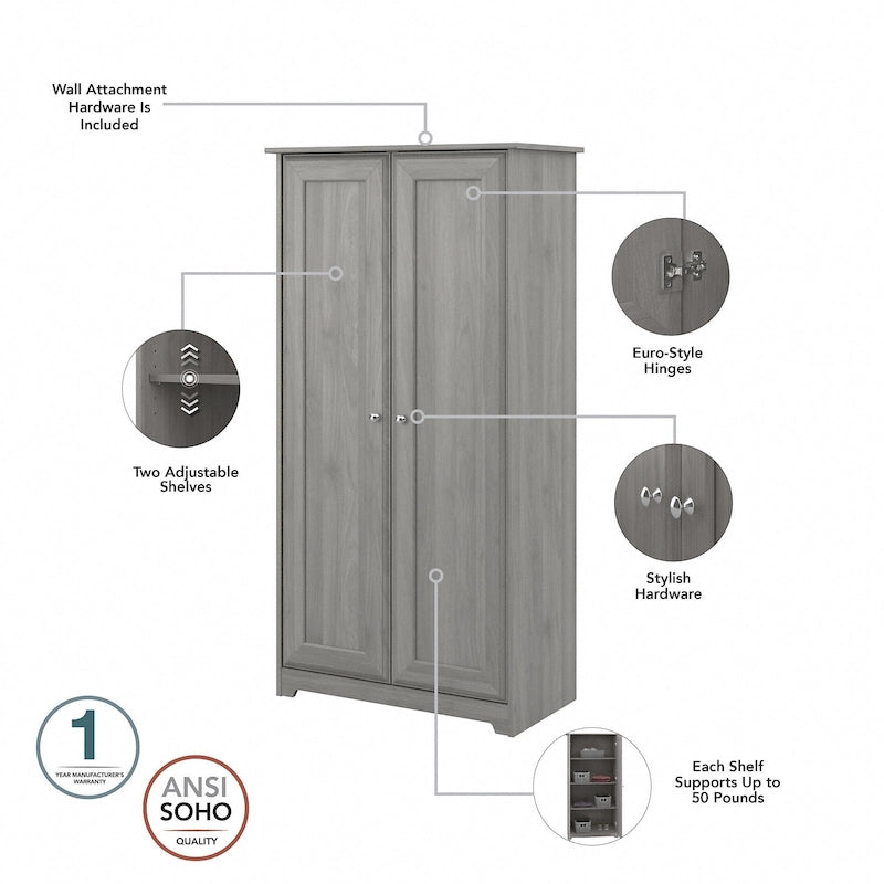 Armadietto alto a 2 ante in MDF, con ripiani regolabili, colore Rovere Espresso / Rovere Bianco Lino / Grigio Moderno / Pino Recuperato, per 1 persona