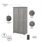 Armadietto alto a 2 ante in MDF, con ripiani regolabili, colore Rovere Espresso / Rovere Bianco Lino / Grigio Moderno / Pino Recuperato, per 1 persona