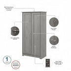 Armadietto alto a 2 ante in MDF, con ripiani regolabili, colore Rovere Espresso / Rovere Bianco Lino / Grigio Moderno / Pino Recuperato, per 1 persona