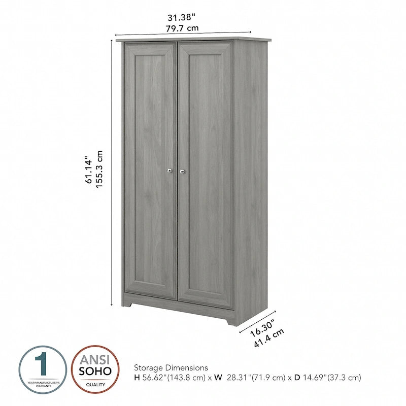 Armadietto alto a 2 ante in MDF, con ripiani regolabili, colore Rovere Espresso / Rovere Bianco Lino / Grigio Moderno / Pino Recuperato, per 1 persona