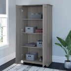 Armadietto alto a 2 ante in MDF, con ripiani regolabili, colore Rovere Espresso / Rovere Bianco Lino / Grigio Moderno / Pino Recuperato, per 1 persona