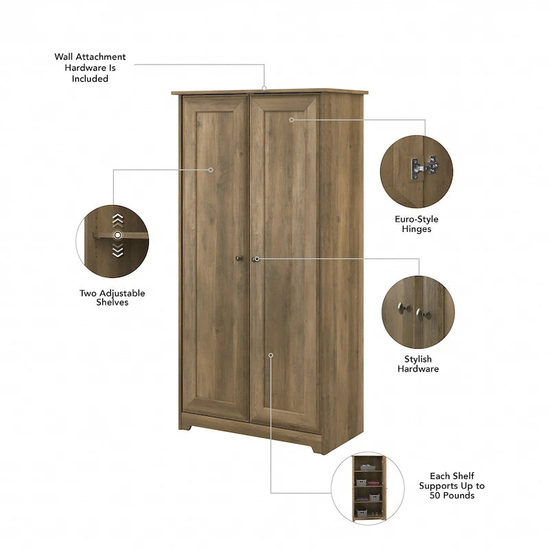 Armadietto alto a 2 ante in MDF, con ripiani regolabili, colore Rovere Espresso / Rovere Bianco Lino / Grigio Moderno / Pino Recuperato, per 1 persona