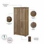 Armadietto alto a 2 ante in MDF, con ripiani regolabili, colore Rovere Espresso / Rovere Bianco Lino / Grigio Moderno / Pino Recuperato, per 1 persona