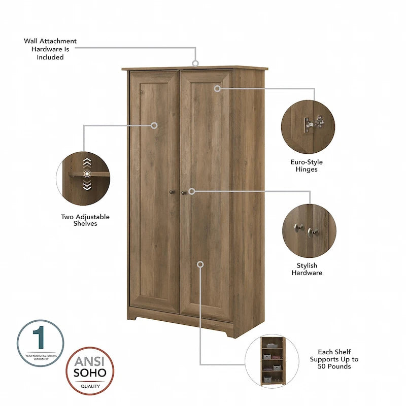 Armadietto alto a 2 ante in MDF, con ripiani regolabili, colore Rovere Espresso / Rovere Bianco Lino / Grigio Moderno / Pino Recuperato, per 1 persona