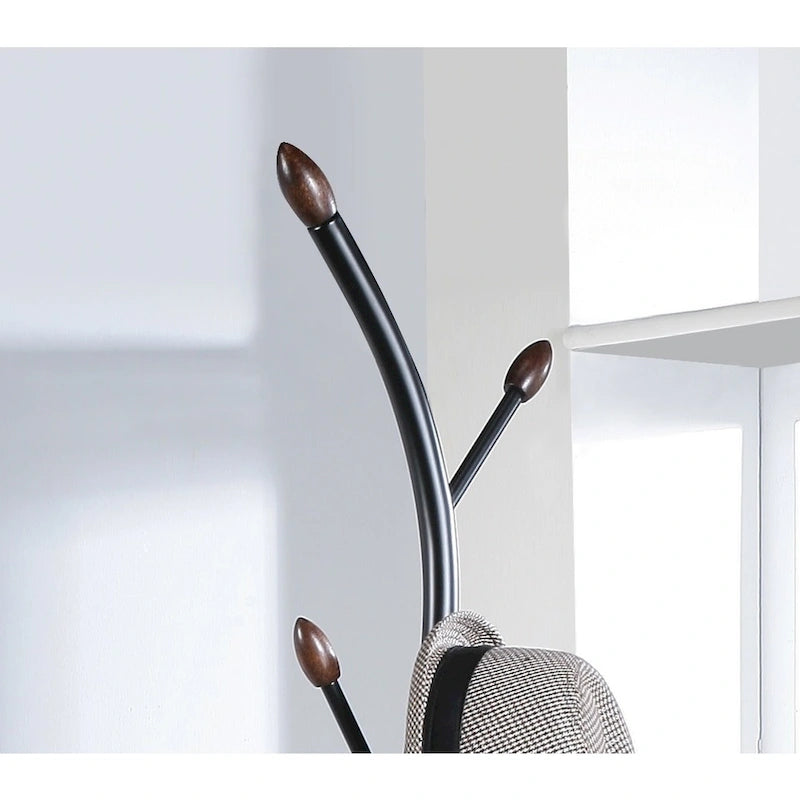 Appendiabiti da terra in metallo bianco/nero con ganci in legno per 1 persona