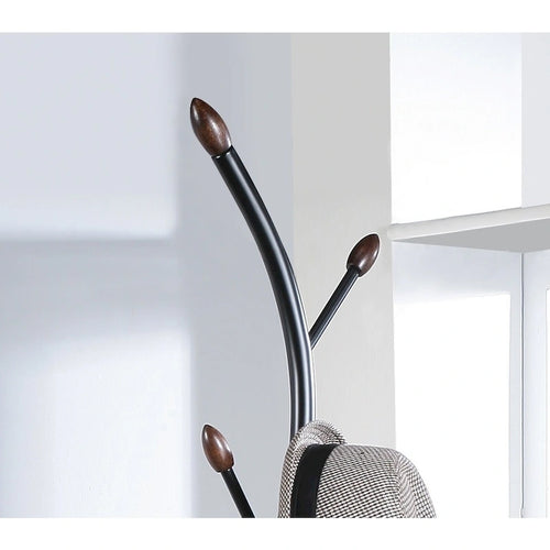 Appendiabiti da terra in metallo bianco/nero con ganci in legno per 1 persona